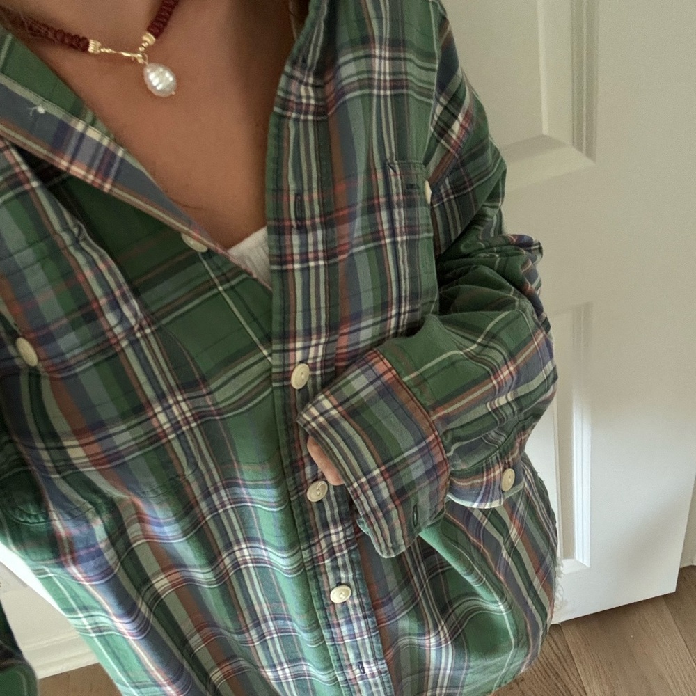 Polo by Ralph Lauren Green and Blue Casual Button Down Shirt